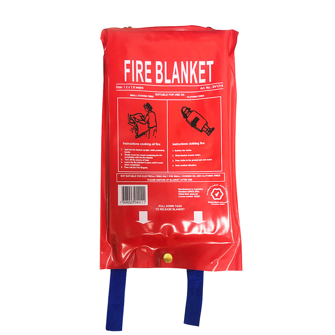 Fire blanket in red PVC wall bag – AS/NZS 3504 certified for kitchen or clothing fires